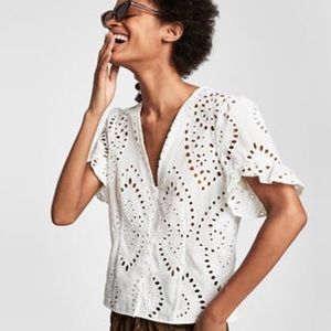 Zara Broderie Anglaise White Blouse